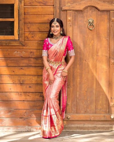 Image of C J Enterprise Women's Banarasi Saree Pure Kanjivaram Style Silk Saree With Blouse Piece for Wedding (Pari134)