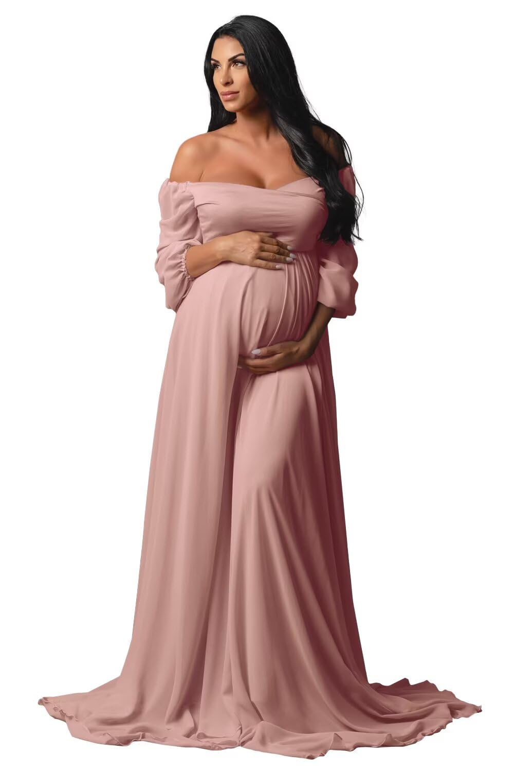 Fivsole Chiffon Off Shoulder Maternity Dress