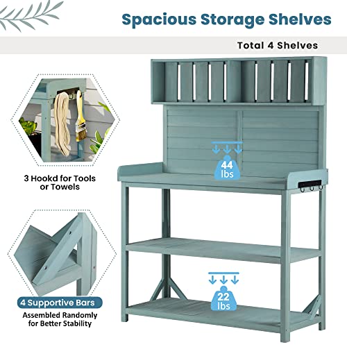 Merax65largewoodenfarmhouserusticoutdoorpottingbenchtablewith4storageshelvesandsidehookpatioworkstationforgardenbackyardgreen  Urban Country Home Decor Merax 65 large wooden farmhouse rustic outdoor potting bench table with 4 storage shelves and side hook patio workstation for garden backyard green  urban country home decor