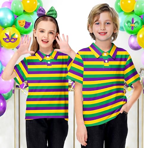 Image of AOBUTE Kids 4th of July Polo American Flag Short Sleeve Button Down Shirts Tops 3-14 Years