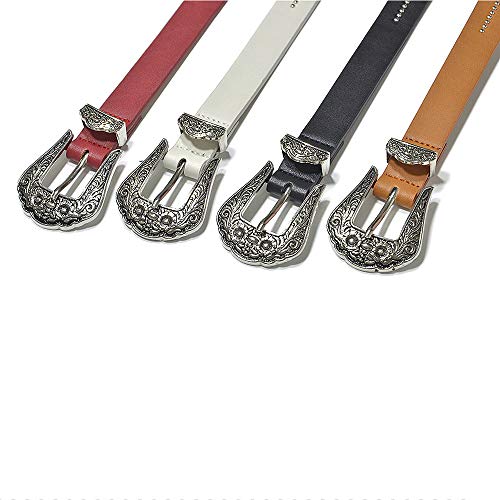 Women's Faux Leather Vintage Carved Pin Buckle for Waist Belt jeans (#1 White)4