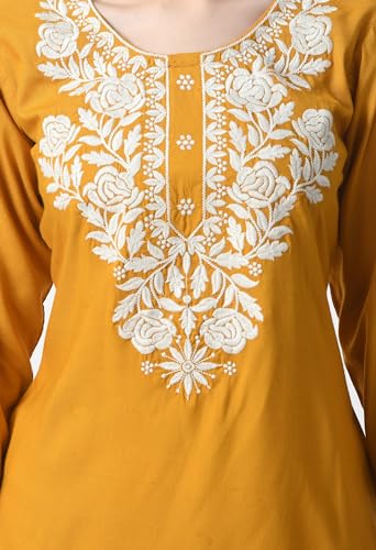 Image of LIBOZA Kurti for Women - Short Chikankari Kurtis for Girls, Lakhnawi Tunic Top Kurta Design for Ladies, Woman Ethnic Kurthis & Shirt with Sleeve