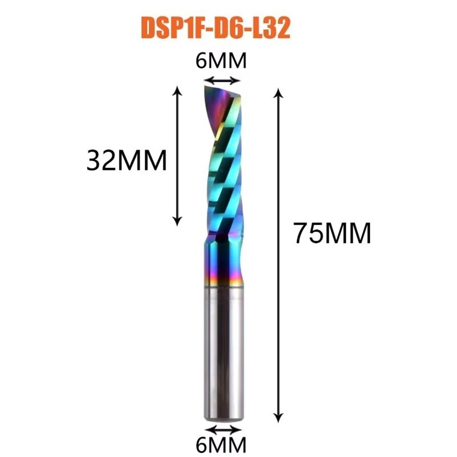 1pc Fresa A Spirale A Flauto Singolo 3.175, 4, 5, 6, 8mm Al Mill Incisione 3D Lavorazione Del Legno Rivestimento Acrilico DLC(DSP1F-D6.0-L32)