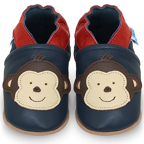 Kruipschoenen Babyschoentjes met Zachte Zooltjes - Schoentjes voor Jongens - Leren Peuterschoentjes - Aap 18-24 Maanden