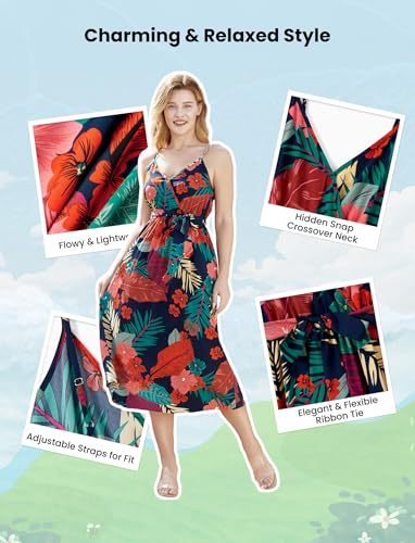 Image of PATPAT Family Matching Outfits Mommy and Me Dresses Hawaiian Tropical Vacation Beach Spaghetti Strap Dress and Shirt