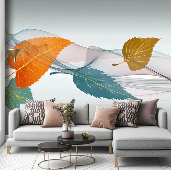 Papier peint feuilles d'or 3D 300x210cm pour salon et canapé