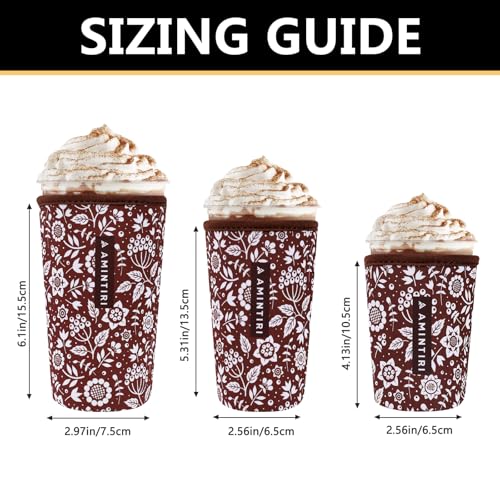 Image of 3 Pack Reusable Sleeve for Iced Coffee Cup, Coffee Neoprene Sleeve for Iced&Hot Drinks, Coffee Sleeve Compatible with Starbucks, Dunkin Coffee Cup. (Mocha Flower)