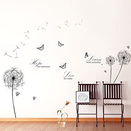 Walplus Wall Stickers Combo Black Dandelion Plus "Learn Live Hope" Quotes - Office Home Decoration, 213cm x 187cm, PVC, Removable, Self-Adhesive, Multi-Color