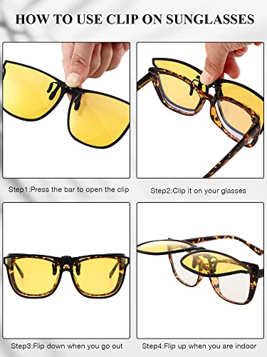 Weewooday 6 Pairs Large Polarized Clip on Sunglasses UV Protection Driving Clip on Sunglass Colorful Flip Frame Glasses for Women Men Eyeglasses4