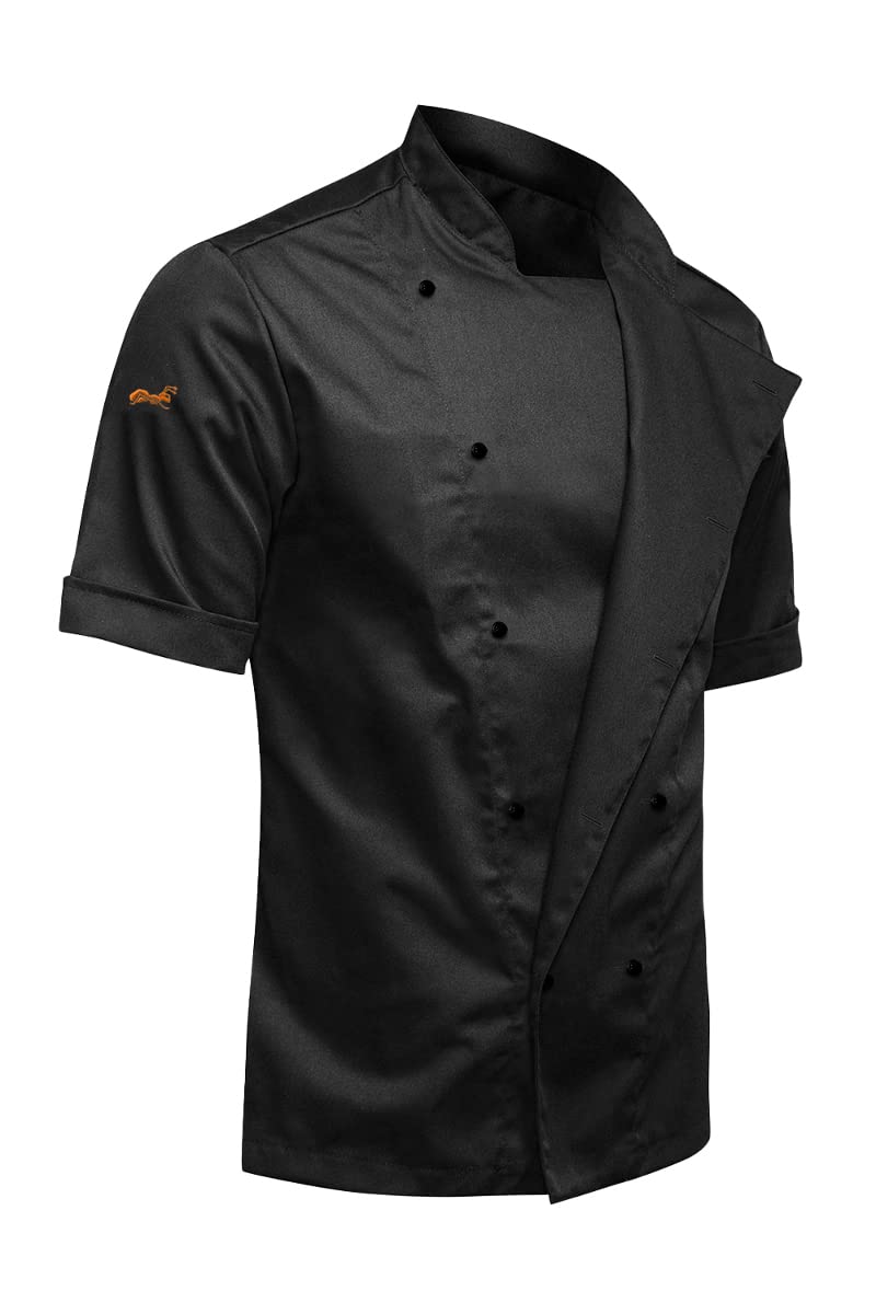 strongAnt Chaqueta de Chef de Manga Corta para Hombre, con Botones de Bola, Uniforme de Chef Ajustado, Chaqueta de Panadero