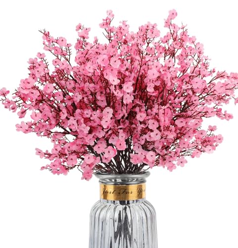 HIAGROW 8Pcs Babys Breath Artificial Flowers Silk,Real Touch Pink Bouquets Fake Flowers for Valentine's Day Vase Home Office Wedding Indoor Outdoor Centerpiece Table Decorations
