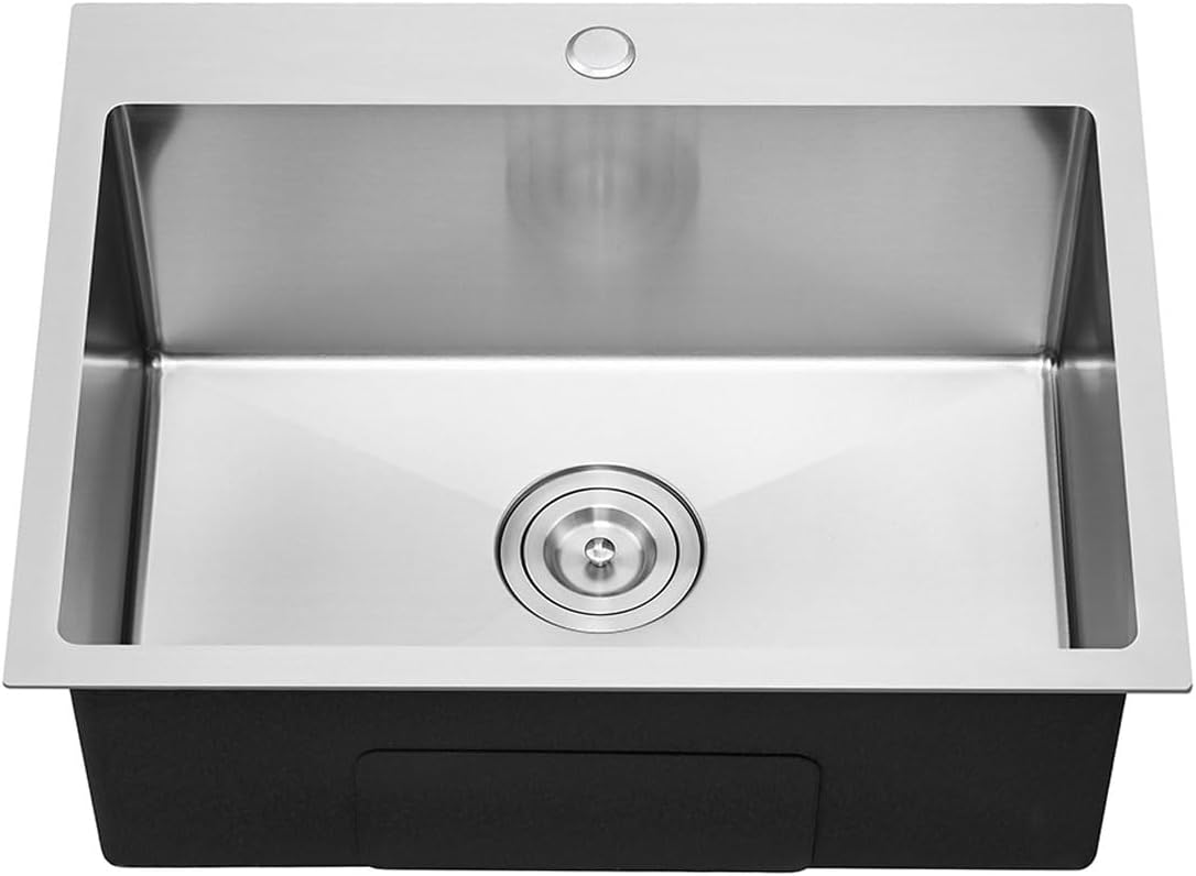 23 Inch Drop in Kitchen Sink Brushed Nickel, 18 Gague Stainless Steel 1 Faucet Hole Single Bowl Deep Kitchen Sink Topmount, D23"xW18"xH9" D23"xW18"xH9" Brushed Nickel