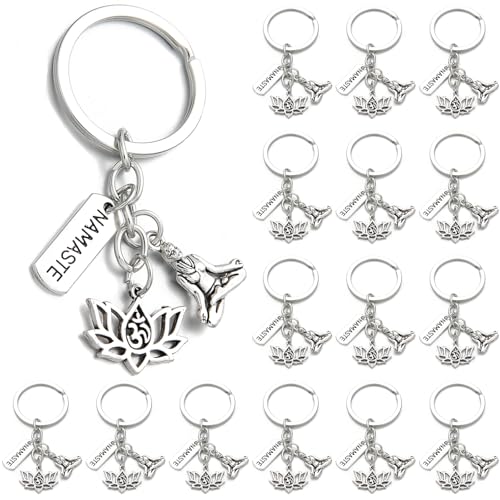 PHAETON 20PCS Yoga Keychain Lotus Flower Keyring Yoga Teacher Keychain