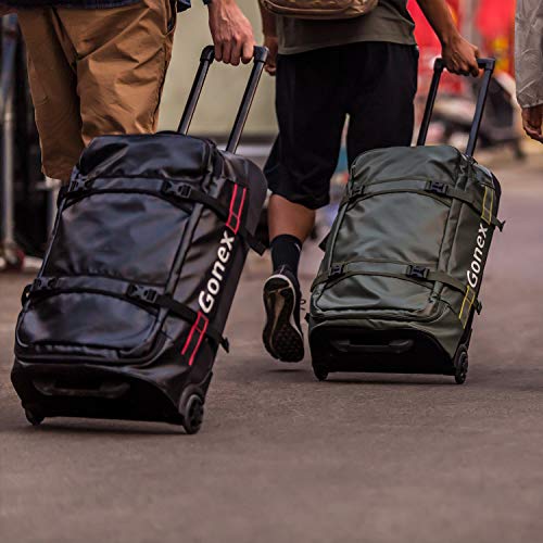 Gonex Rolling Duffle Bag with Wheels, 70L Water Repellent Wheeled Travel Duffel Luggage with Rollers 26 inch, Olive Green