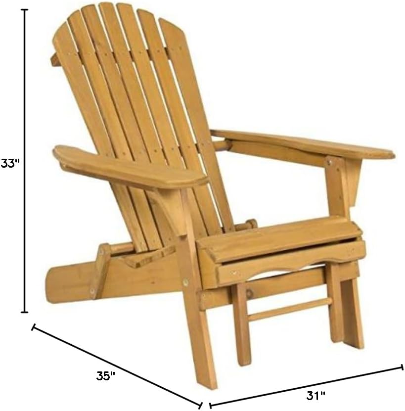 New Elegant Adirondack Outdoor Wood Chair Folding Wooden with Pull Out Ottoman and Adjustable Back Seat Patio Outdoor Deck Porch Garden Lawn Yard Lounger Beach Furniture