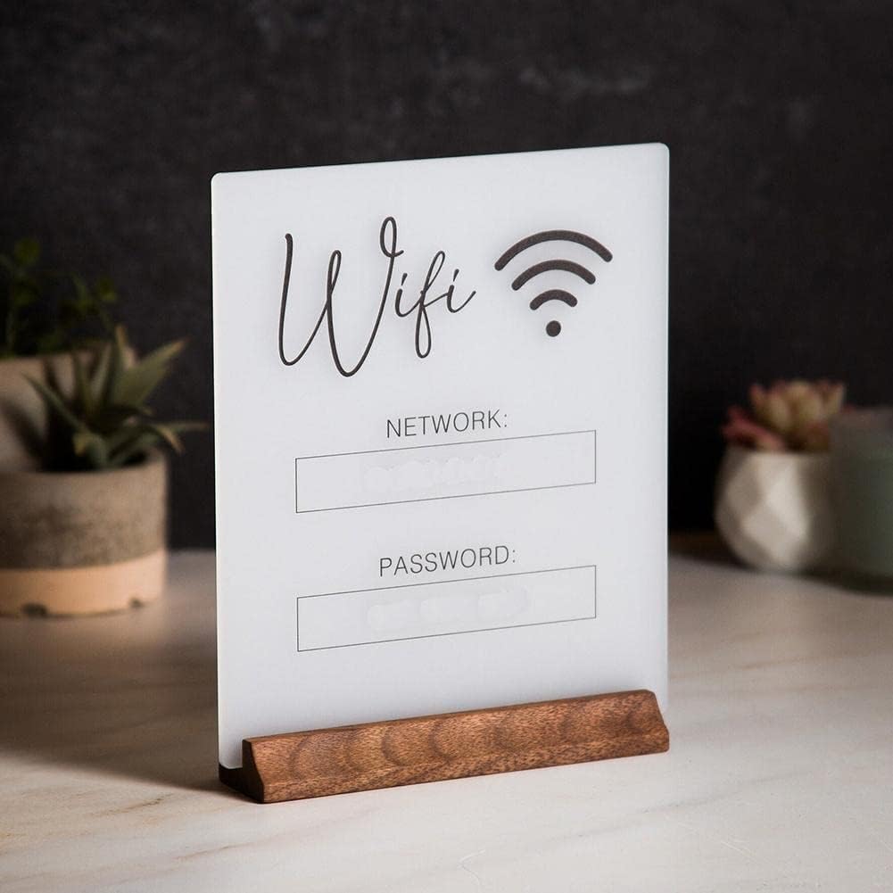 1Pc White WiFi Password Sign,Acrylic Table WiFi Sign for Home,Chalkboard Style WiFi Password Sign Board,Table Centerpieces Decor for Home Business and Store Signs(no Base),Office Supplies