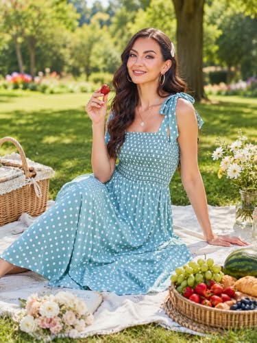Image of BROVAVE Women Summer Floral Dress: Casual Square Neck Flowy Boho Beach Midi Sundress Sleeveless Tie Shoulder Vacation Daily