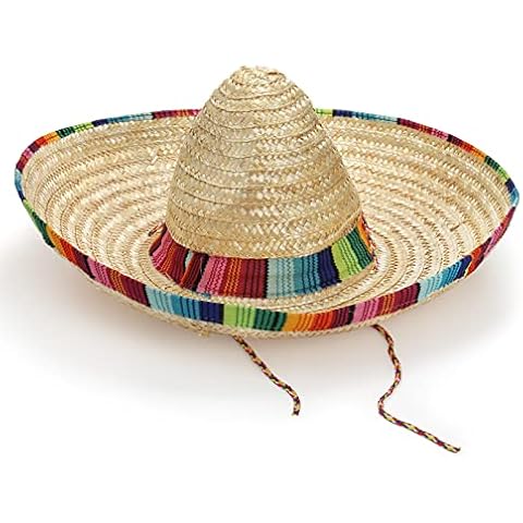 Frcctre Mexican Sombrero Hat with Serape Trim, 18 Inches Large Adults Sombrero Party Hats Mexican Straw Hat for Cinco De Mayo Carnivals Mexican Party Cover