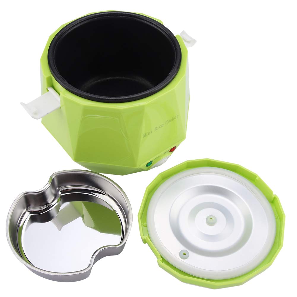 Olla arrocera portátil, mini arrocera, olla eléctrica multifuncional portátil para cocinar al vapor, ideal para viajes, camping, sopas, cereales, avena y guisos de verduras. (Green)