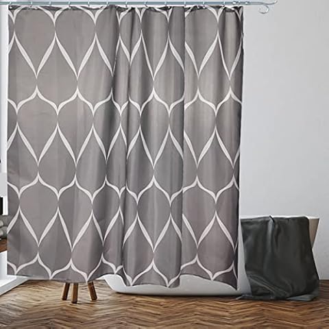 VIROSA Lattice Grey Shower Curtain with Anti Mould Cover