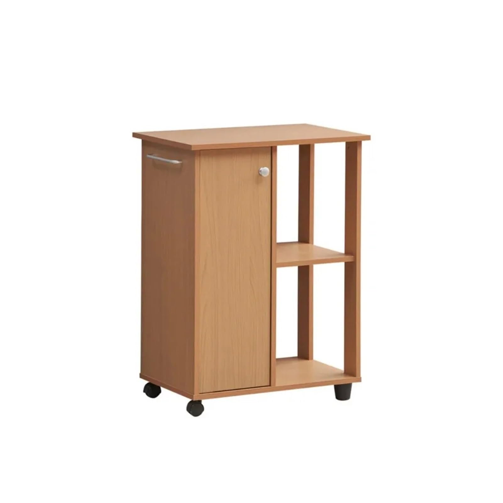 FZL02068LM Serving Trolleys 2-Tier Rolling Cart,Wood Furniture with Cabinet,Open Storage Shelves,for Kitchen Bathroom Organization