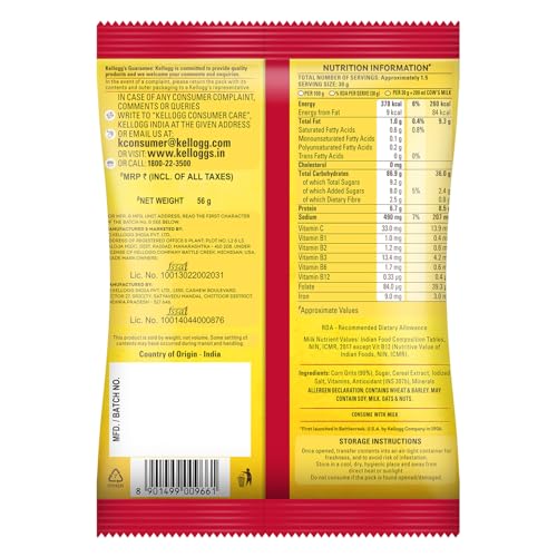 Image of Kellogg's Corn Flakes Original, High in Iron, High in B Group Vitamins, Breakfast Cereals, 56g /60g (Weight May Vary) (Pack of 3)