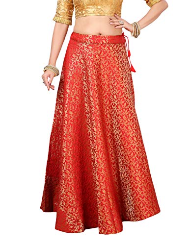 Image of Studio Shringaar Women's Polyester Maxi Benaras Brocade Readymade Long Skirt Lehenga Ghagra