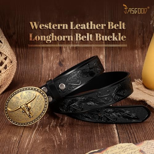 JASGOOD Mens Western Cowboy Belt Buckles for Men,1.5" Wide Genuine Leather Belt Cowgirl Mens Leather Belt for Jeans4