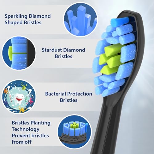 ITECHNIK Aufsteckbürsten Kompatibel mit Philips Sonicare Elektrische Zahnbürste, 16er Schwarz Diamond Schallzahnbürstenköpfe, Modell:HX606 Medium Ersatzzahnbürsten – Bild 4