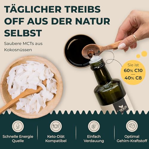FOODIN MCT Öl 1000ml (2 x 500 ml) aus 100% Kokosöl, Medium-Chain Triglyceride (MCT) Oil, Hergestellt aus produzierter Kokosnuss, 100% glutenfrei und vegan, Ideal für Ketogene Ernährung