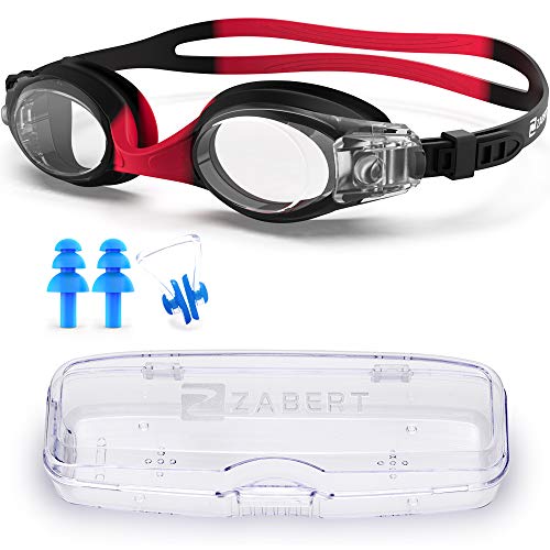 ZABERT K1 Kids Swimming Goggles, Swim Goggles for Kids Boys Girls Children Toddler Junior Age 6-14 0-6 4-6 Anti-fog, Black Red