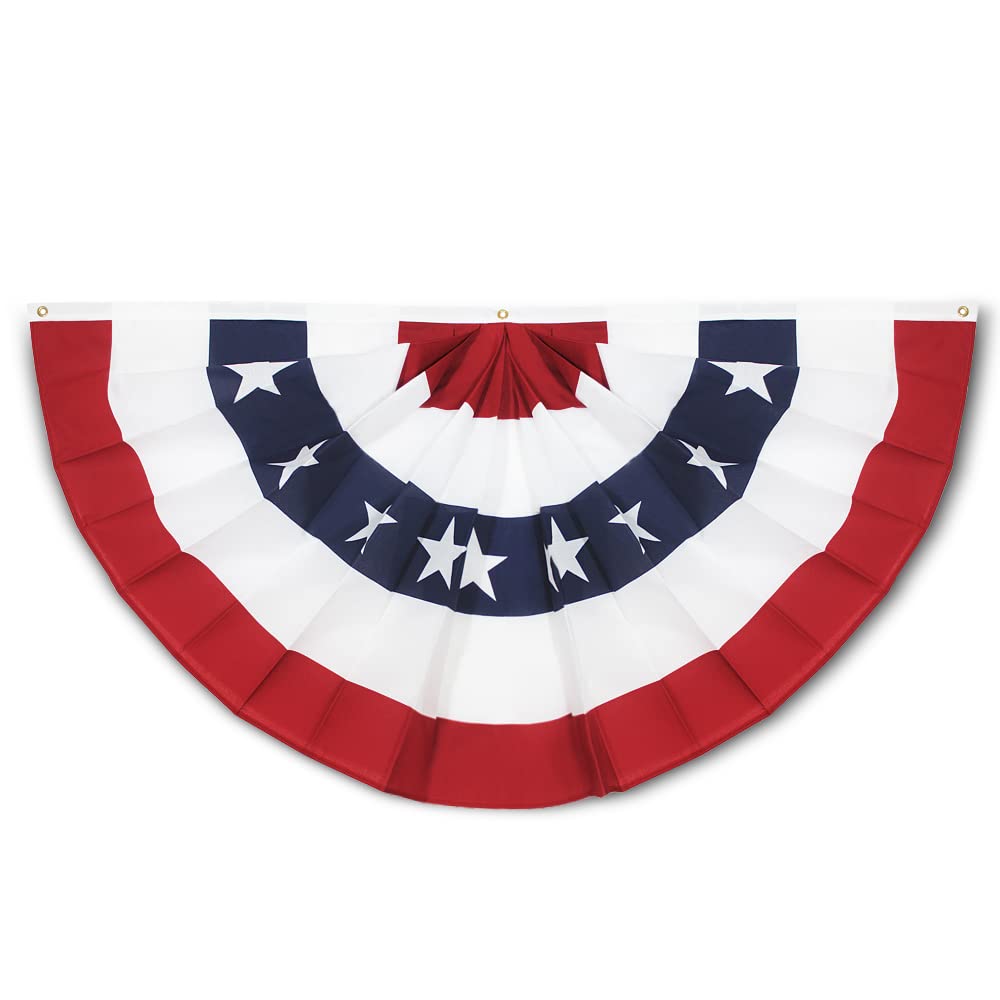 Photo 1 of *BUNDLE OF 2*  Anley USA Pleated Fan Flag, 3x6 Feet American US Bunting Flags Patriotic Stars & Stripes - Sharp Color and Fade Resistant - Canvas Header and Brass Grommets - United States 3 x 6 Feet Half Fan Banner 3x6 Ft 1pc