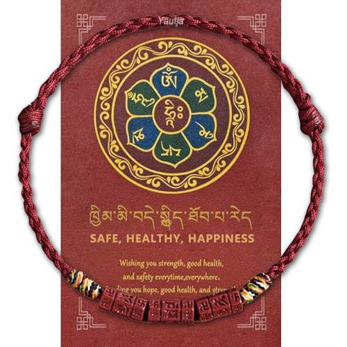 Yautja Tibetan Buddhist Lucky Red String Bracelet Spiritual Protection Cinnabar Buddha Beads Handmade Adjustable Red Bracelet with Amulet Card Meditation Yoga Prayer Women Spiritual Jewelry for Health Charm Wealth Good Fortune