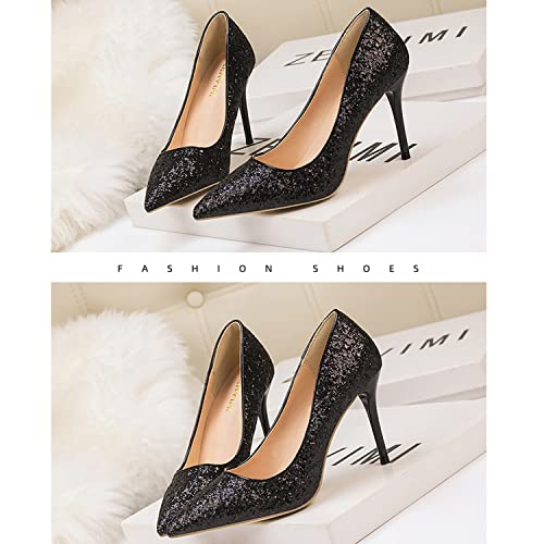 Womens Comfort Dress High Heel Fashion Sequin Pointed Closed Toe Classic Pumps Slip-On Stilettos 12CM Heel Shoes3