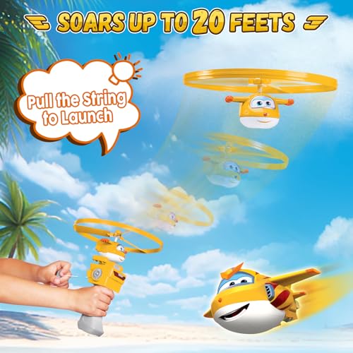 Image of Super Wings Outdoor Toys, Golden Boy Flying Toys for Kids Ages 3-5 4-8, Toddler Outdoor Games Flying Discs, Outside Toys Airplane Launcher Toy for Kids Boys Girls Age 3 4 5 6 7 8 9+