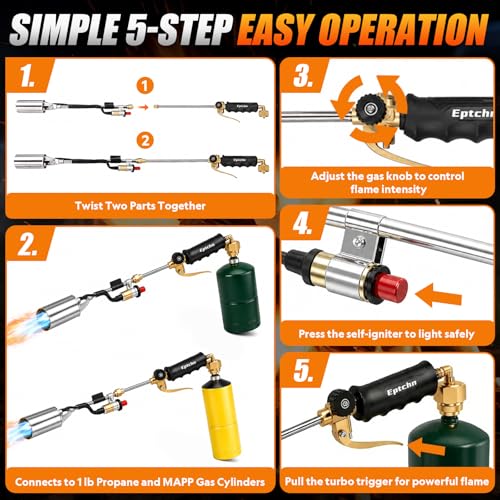 Image of Propane Torch Weed Burner, 33.4 inch Heavy Duty Propane Weed Torch with Push Button Igniter, Weed Torch Propane Burner for Weeds, Snow Melting, Roofing & Asphalt, Flame Thrower for Weeds