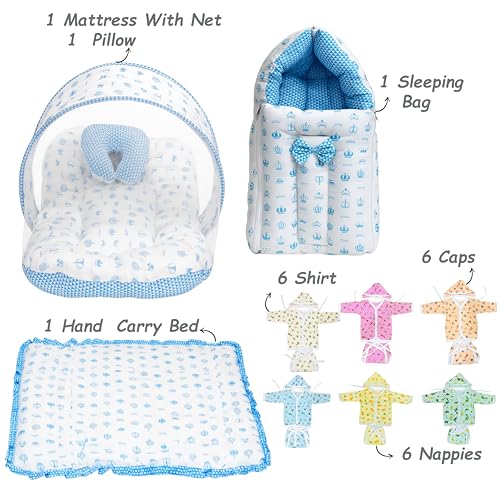 Image of Infantbond by fareto All Season use Baby Essentials Combo | Baby Products | Baby Gift Set | Baby Combo Set for New Born (0-6months)(Pack of 41)(Blue taj)