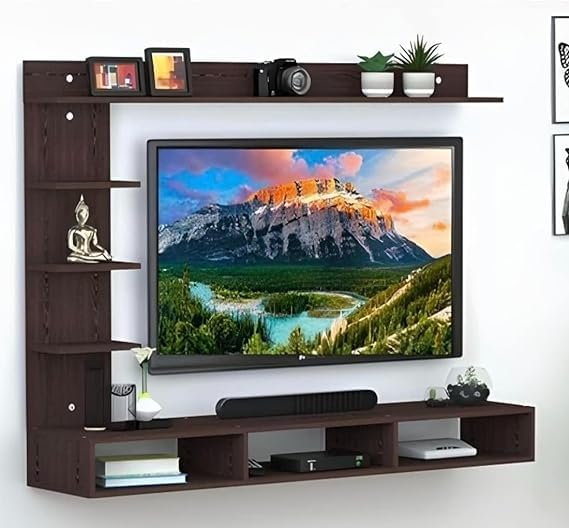 Random Global 32 inch MDF C Shaped Wall Mounted TV Unit, Floating Cabinet for Wall for Living Room/Kid’s Room/Bedroom Suitable for Upto 48 inches Smart tv (C Style Cabinet, Dark Wenge)