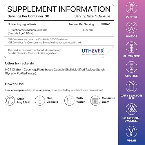 Image of NMN Supplement 500mg | 99% Pure NMN for Anti-Aging, NAD+ Boost & Cellular Energy | High Absorption Nicotinamide Mononucleotide | Longevity & DNA Repair Support | Decode Age