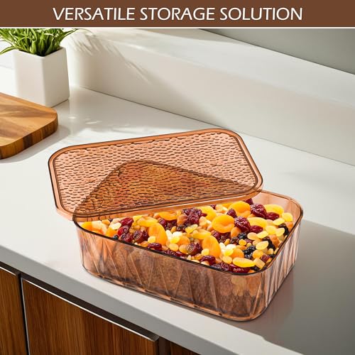 Image of Kuber Industries 2 Pcs Acrylic Stackable 4600 ml Kitchen Food Storage Container for Home with Lid | Freeze Organizer Items and Storage Organizer Box for Snacks and Dry Fruits | Brown