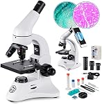 100X-2000X Microscopes pour les enfants Étudiants Adultes Débutants Microscope biologique puissant pour l'éducation à domicile de la School Lab, avec ensemble de diapositives de microscope, adaptateur de téléphone Plug-in