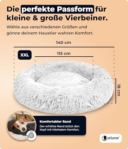 Belune® Hundebett [mit waschbarem Bezug] - Das Original - [XXL, 140cm, Weiß] Hundekorb, Katzenbett, Hundekörbchen, Dog Bed, Flauschiges Hundebett für große, mittelgroße & kleine Hunde