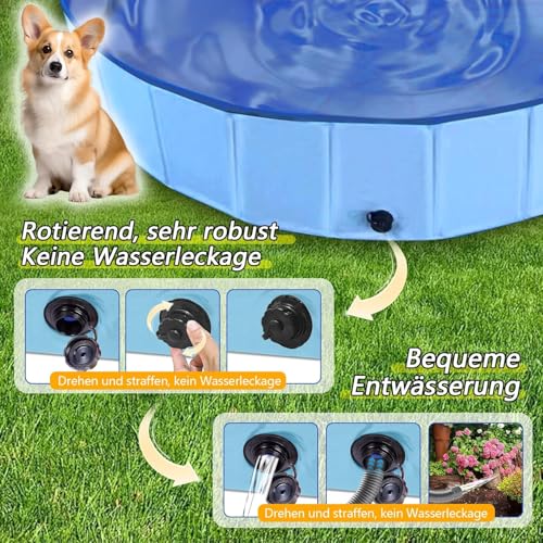 Hundepool, 160cm*30cm, Zusammenklappbarer Robuster Wasserdichter Schwimmpool für Kleine, Mittelgroße & Große- Anti-Rutsch Badewanne mit Verschleißfester Oberfläche für Katzen und Hunde im Garten