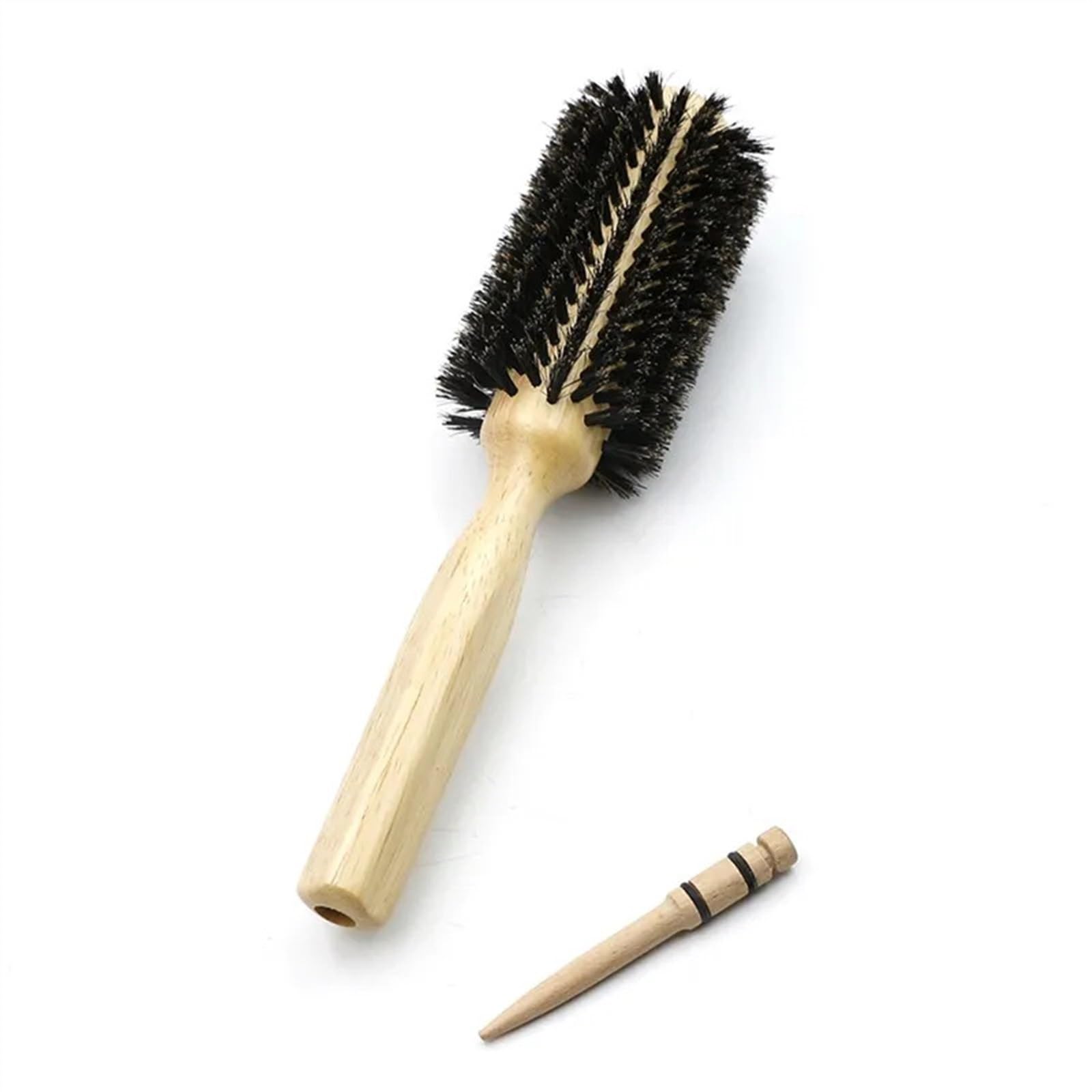 6 tamaños mango de madera cerdas de jabalí cepillo redondo cola extraíble profesional barbería salón peluquería cepillo de pelo peine redondo (Size : 45mm)