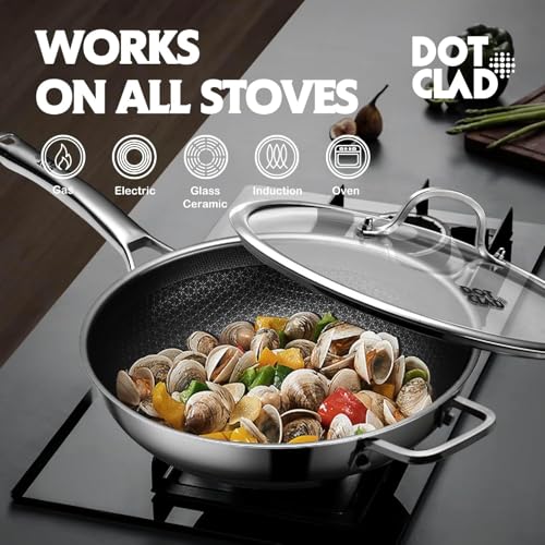 Image of DOTCLAD 3-Piece Hybrid Stainless Steel Cookware Set-12 Inch Wok with Lid,10 Inch Frying Pan,12 Inch Skillet with Lid-Non Stick,PFOA Free,Dishwasher&Oven Safe,Induction Compatible,Cookware Set.