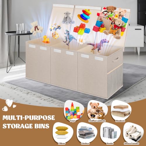 Image of Extra Large Toy Box with Lids, Collapsible Storage Bin, 38 inchx16 inchx14 inch,Beige