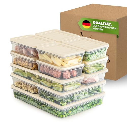 Viwares Juego de 13 fiambreras apilables, organizadores para congelador y frigorífico con tapa, resistentes a las heladas hasta -25 °C, cajas reutilizables para cortar, almacenar alimentos frescos y
