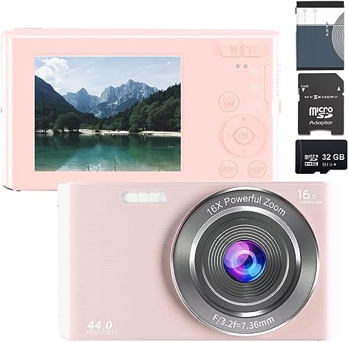 eDealz Câmera Digital Compacta De 44 Mp, Com Compacta, Aponte E Dispare, Cartão Sd 32 Gb, Zoom 16X Tela 2,4