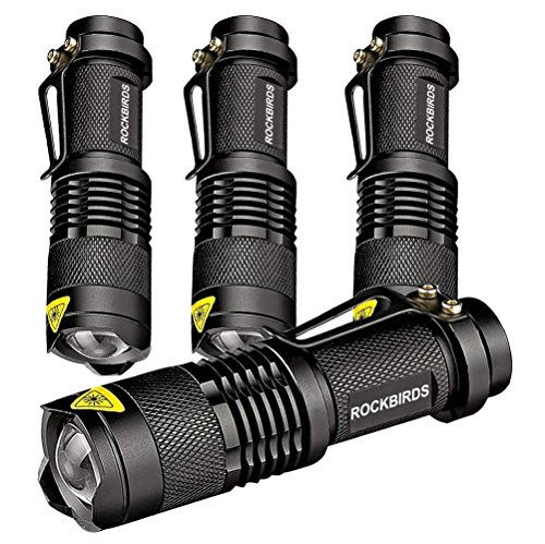 ROCKBIRDS LED Flashlight, High Lumen Handheld Light with 5 Modes, Zoomable Flashlight for Home Outdoor Hiking Camping (Black Grey, 4 Pack)