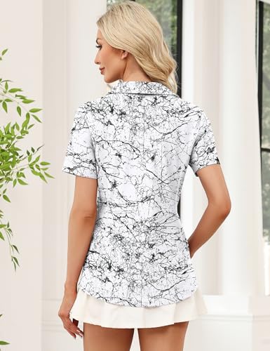 Image of LOMON Women's Short Sleeve Athletic Polo Shirt High Performance Stretch Quarter Zip Top for Golf Tennis